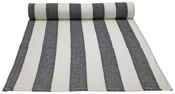 SAUNIA LAUDELIINA 45 X 160 CM, MUSTA-VALKO RAIDALLINEN, 100% PELLAVAA